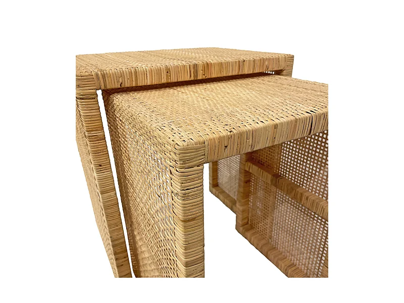 2 Tables d'appoint gigognes H. 61 cm en rotin naturel – FLORENCE