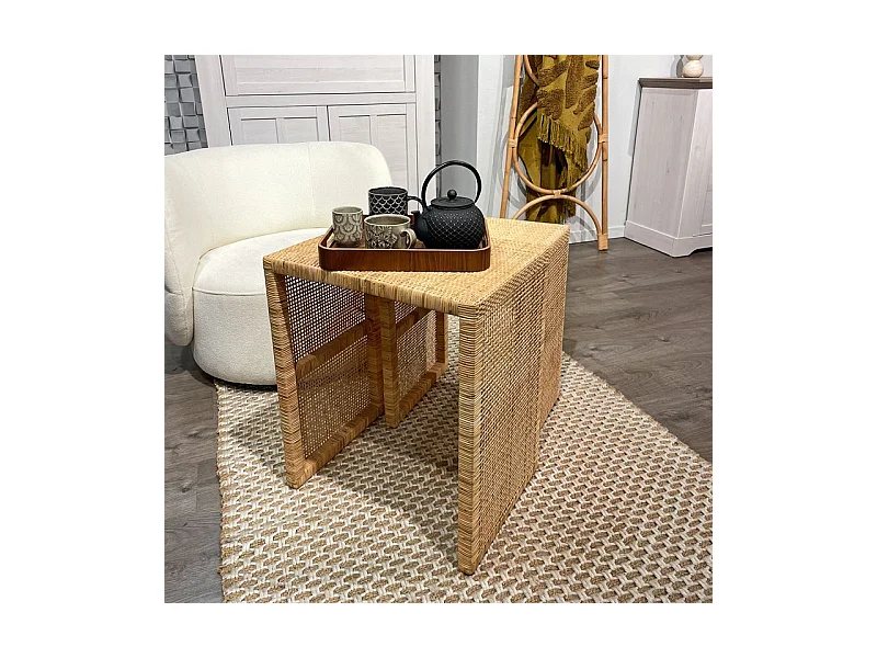 2 Tables d'appoint gigognes H. 61 cm en rotin naturel – FLORENCE