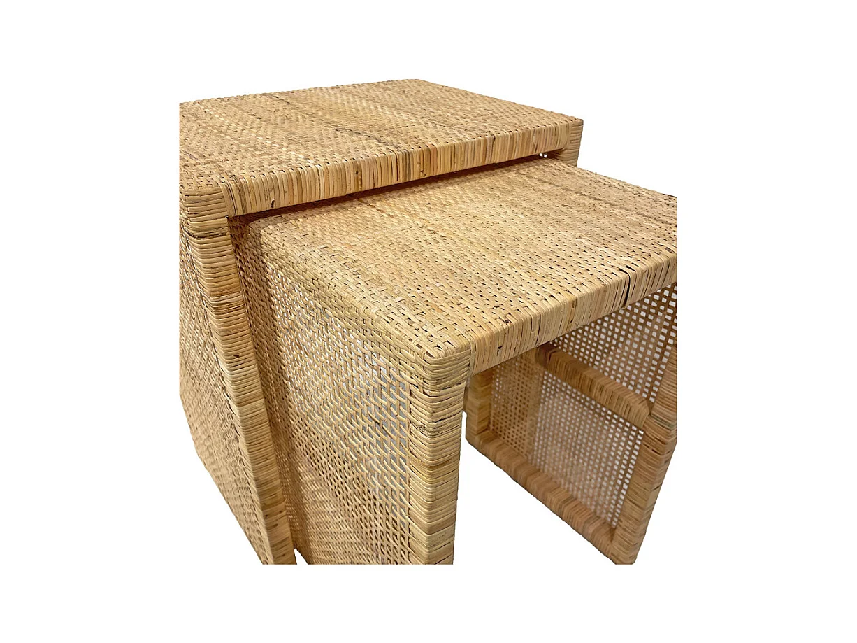 2 Tables d'appoint gigognes H. 61 cm en rotin naturel – FLORENCE