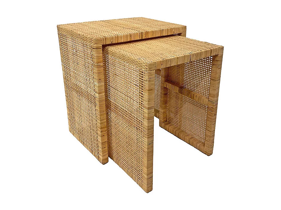 2 Tables d'appoint gigognes H. 61 cm en rotin naturel – FLORENCE