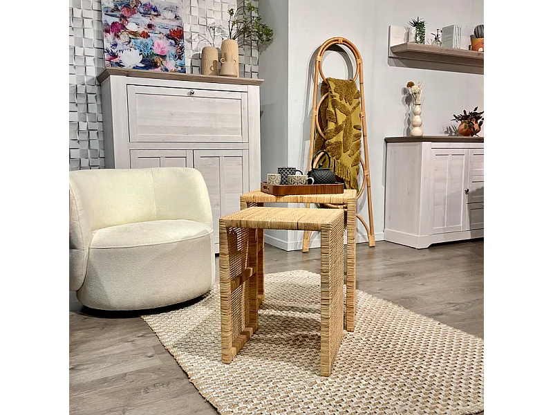 2 Tables d'appoint gigognes H. 61 cm en rotin naturel – FLORENCE