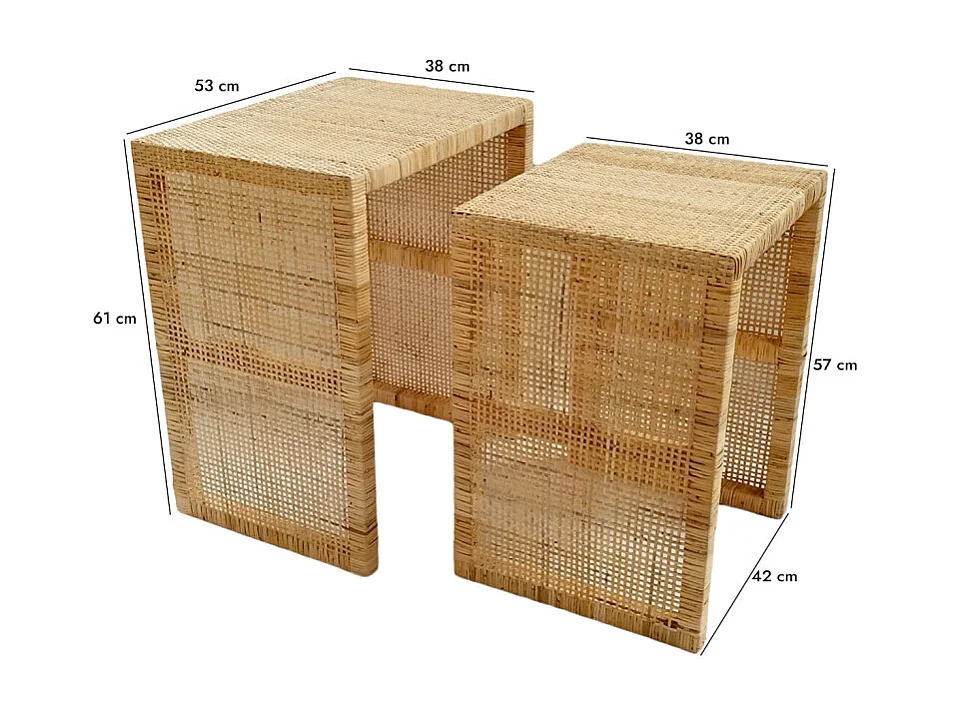 2 Tables d'appoint gigognes H. 61 cm en rotin naturel – FLORENCE