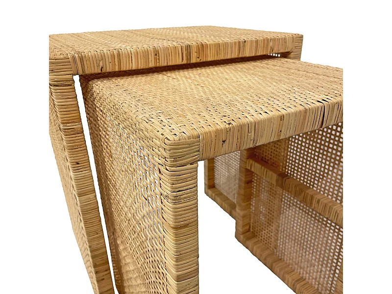 2 Tables d'appoint gigognes H. 61 cm en rotin naturel – FLORENCE