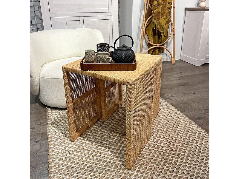 2 Tables d'appoint gigognes H. 61 cm en rotin naturel – FLORENCE