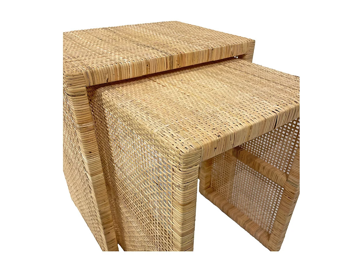 2 Tables d'appoint gigognes H. 61 cm en rotin naturel – FLORENCE