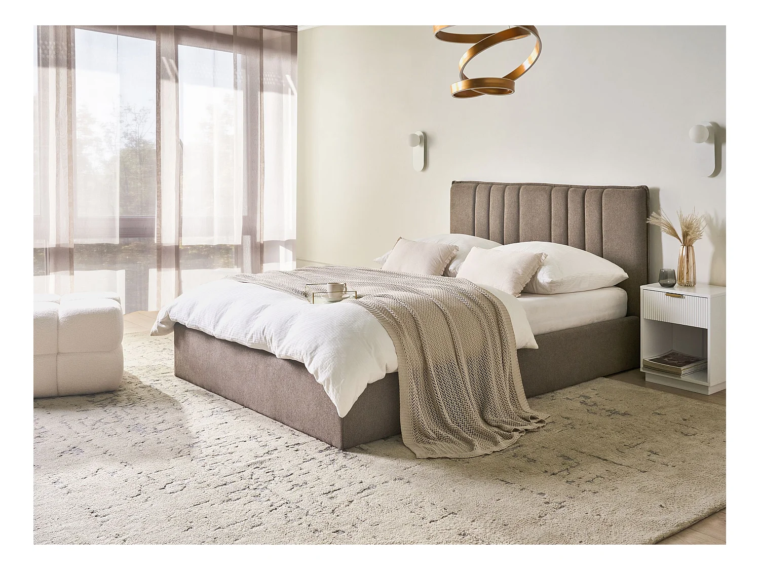 Lit ottoman Tissu TARASCON 140 x 200 cm Taupe