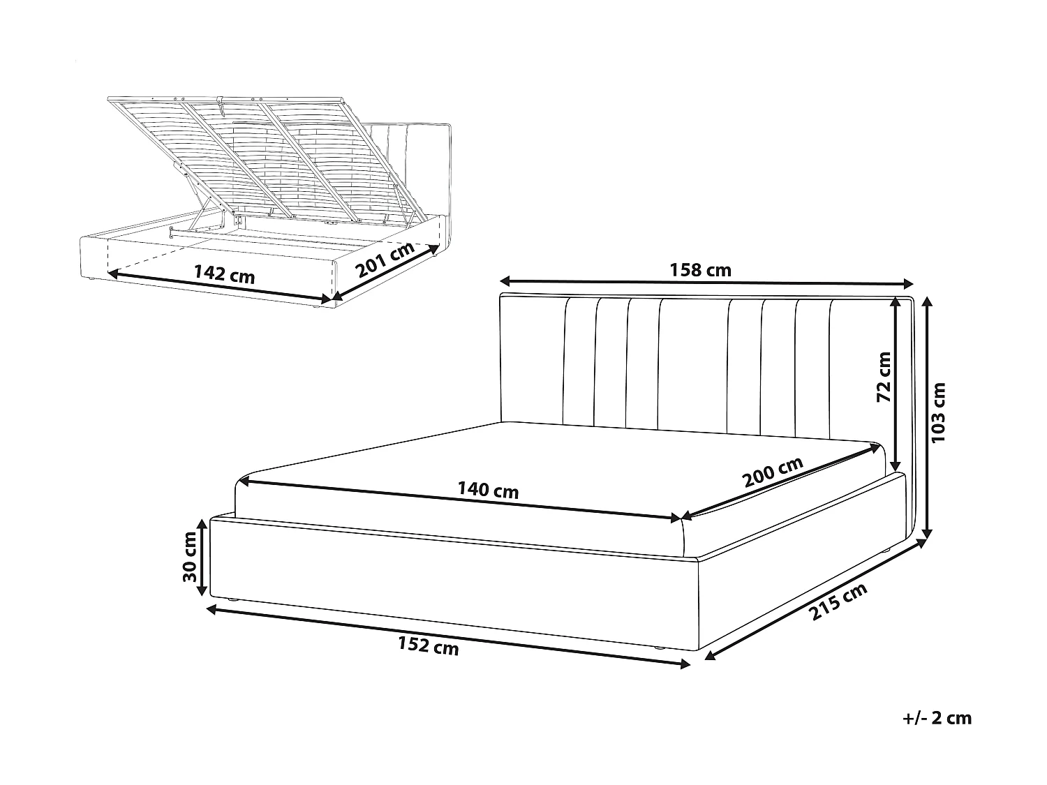 Lit ottoman Tissu TARASCON 140 x 200 cm Taupe