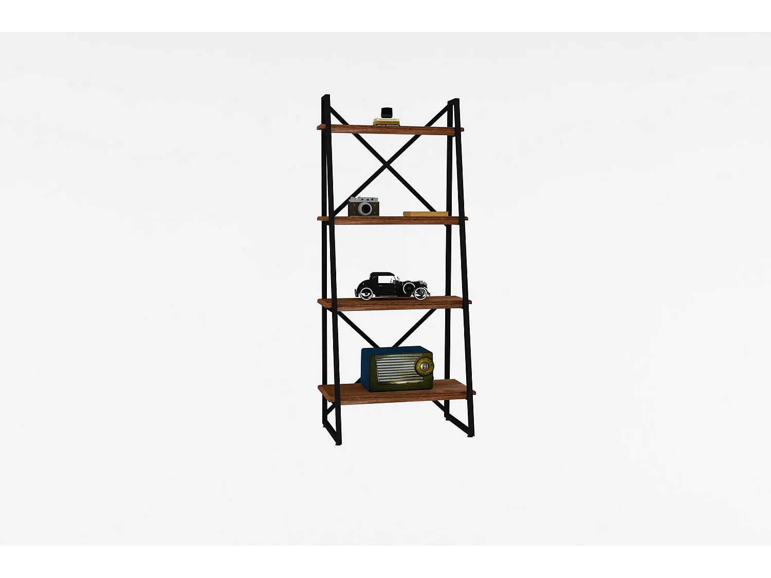 Étagère bibliothèque style industriel Kavi L63cm Métal Noir et Pin massif foncé