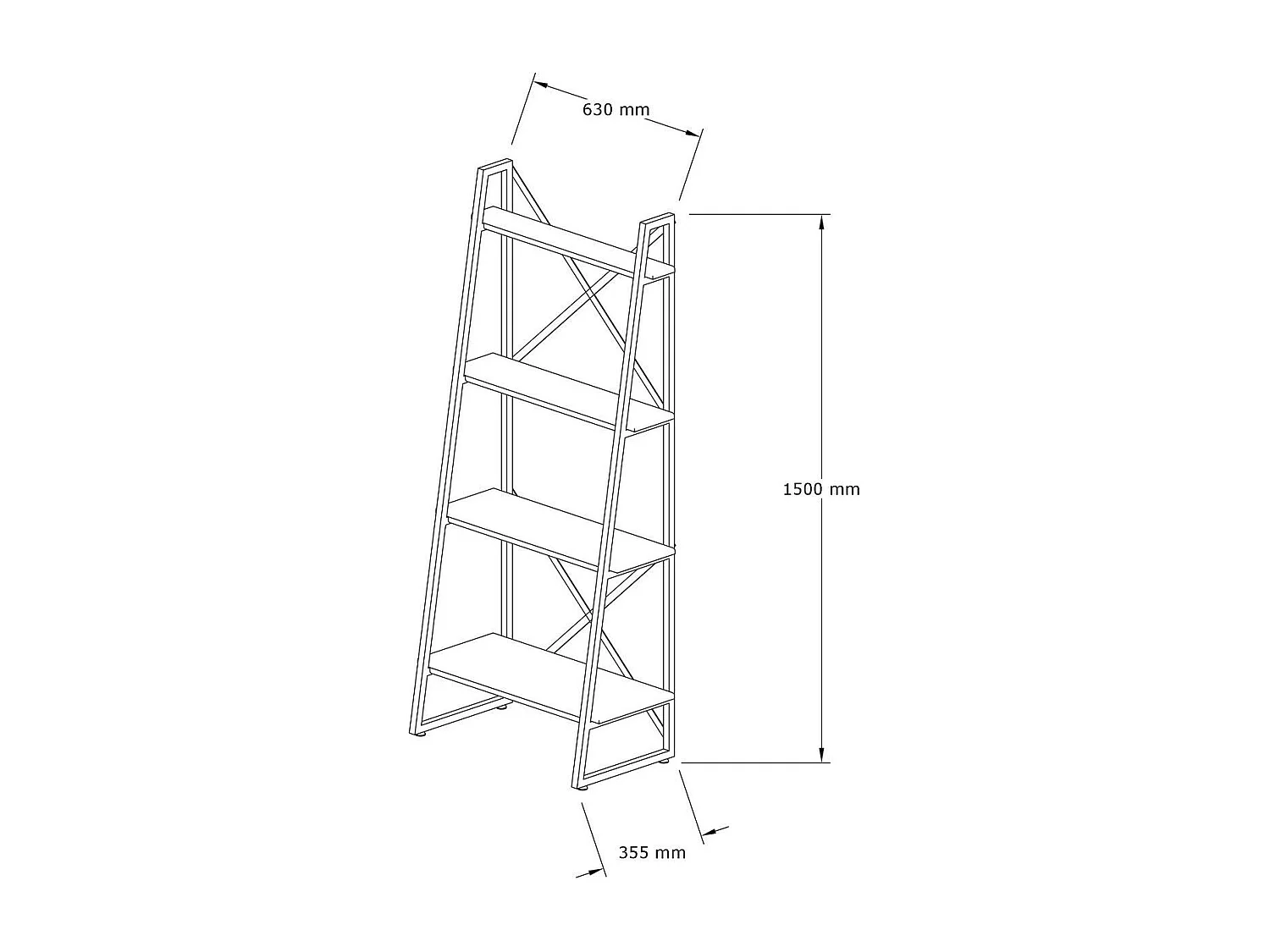 Étagère bibliothèque style industriel Kavi L63cm Métal Noir et Pin massif foncé
