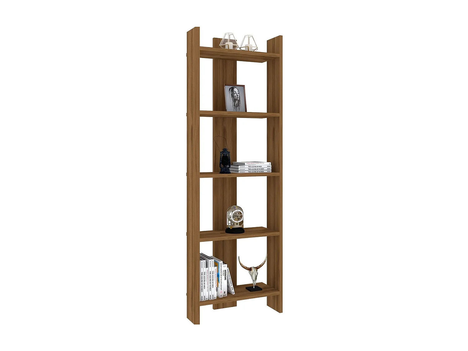 Boekenkast in Scandinavische stijl – 52,4 x 149 x 22,6 cm – walnoot – melamine gecoate spaanplaat