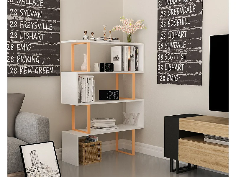 Étagère bibliothèque Usu L91,5cm Bois Blanc et Métal Or