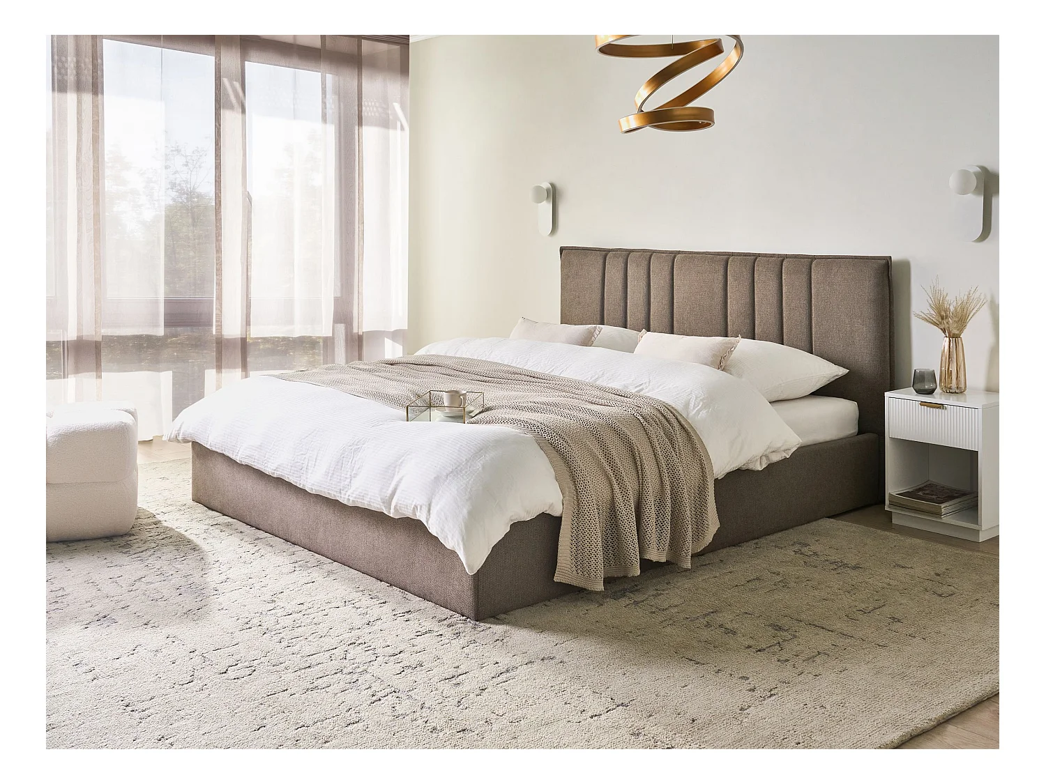 Lit ottoman Tissu TARASCON 180 x 200 cm Taupe