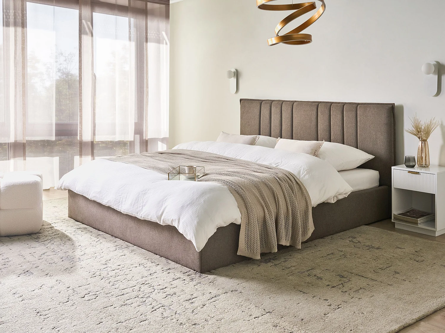 Lit ottoman TARASCON Tissu Taupe 180 x 200 cm