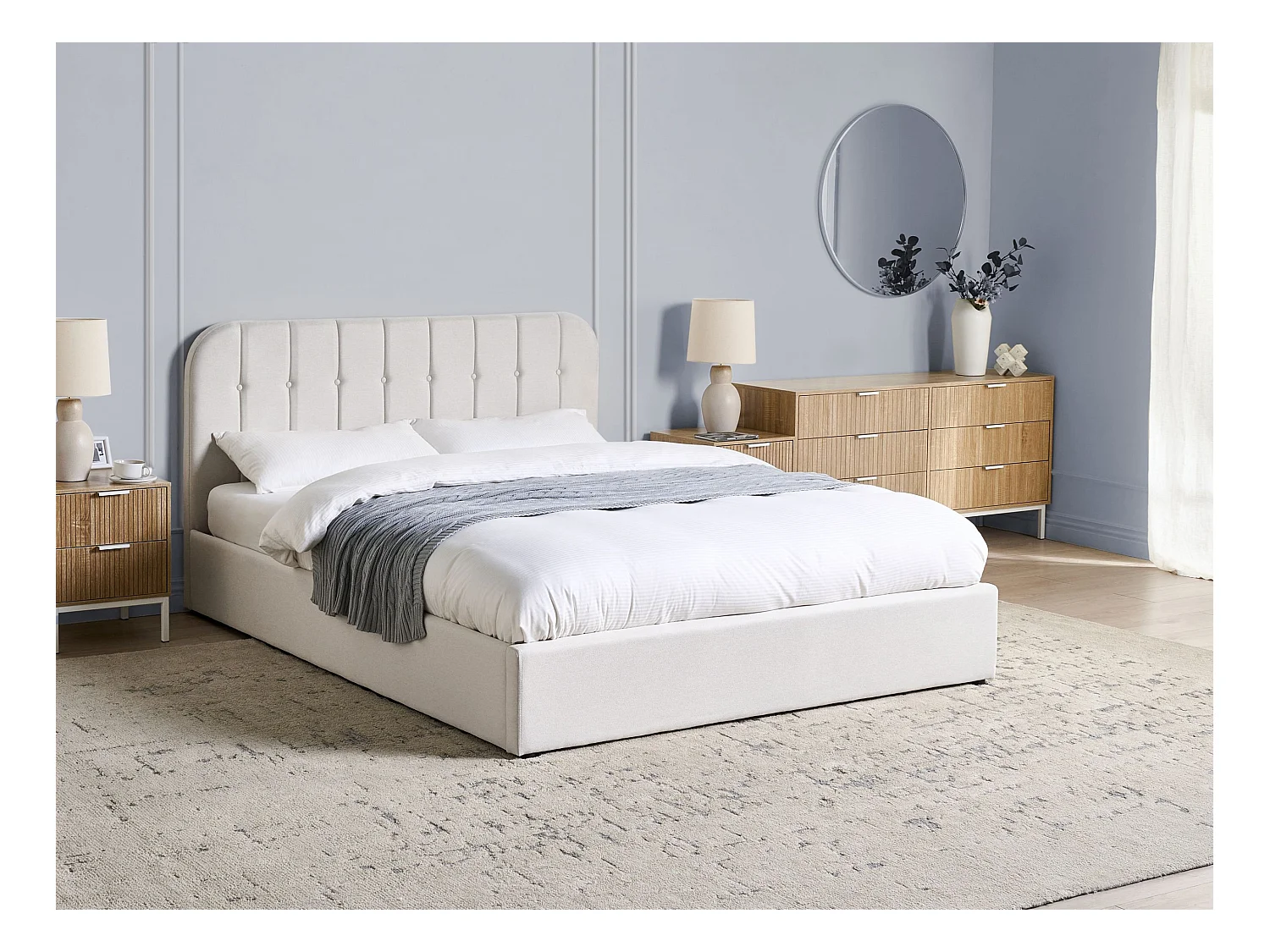 Lit ottoman Tissu CHALLANS 160 x 200 cm Blanc cassé