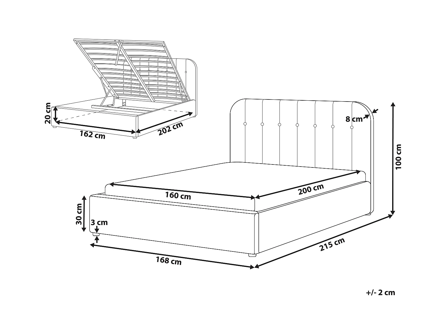 Lit ottoman Tissu CHALLANS 160 x 200 cm Blanc cassé