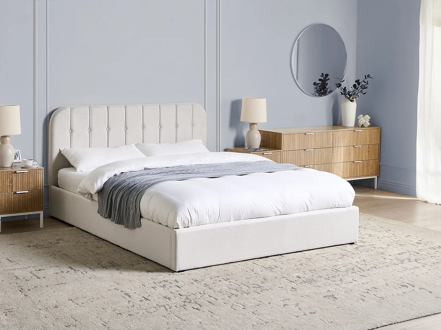 Lit ottoman CHALLANS Tissu Blanc cassé 160 x 200 cm