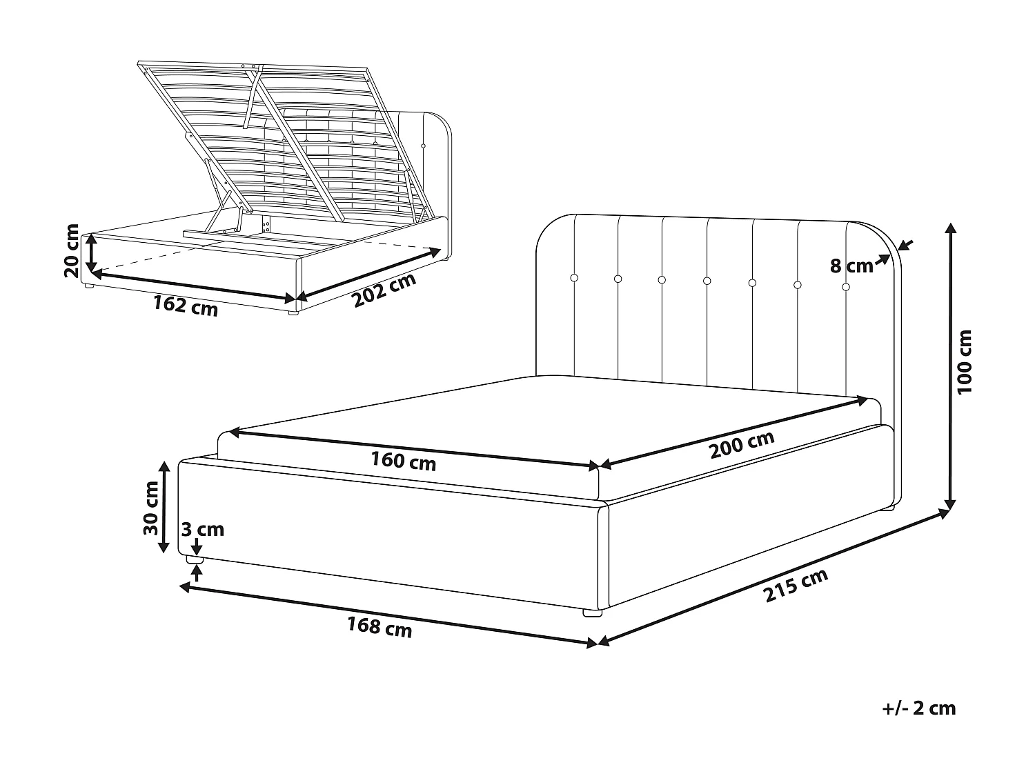Lit ottoman Tissu CHALLANS 160 x 200 cm Blanc cassé