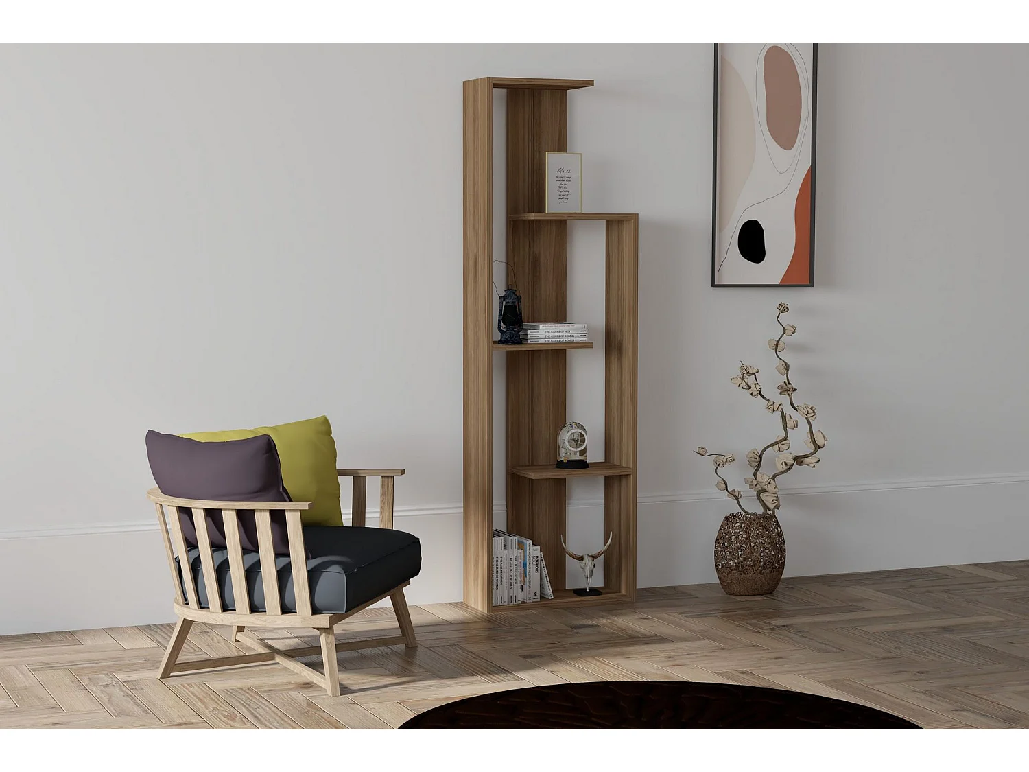 Scandinavische boekenkast – 50 x 160 x 19,6 cm – walnootkleur – melamine gecoate spaanplaat