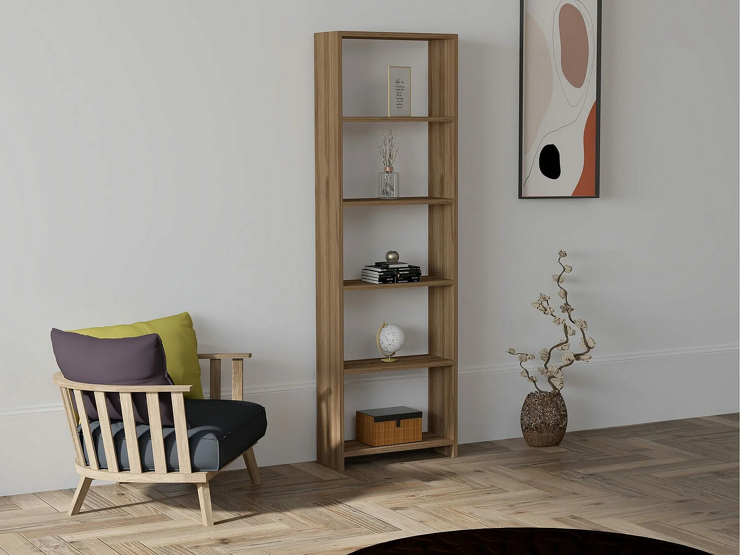 Bibliothèque – 50 x 160 x 19,6 cm – couleur noyer – panneaux de particules mélaminés