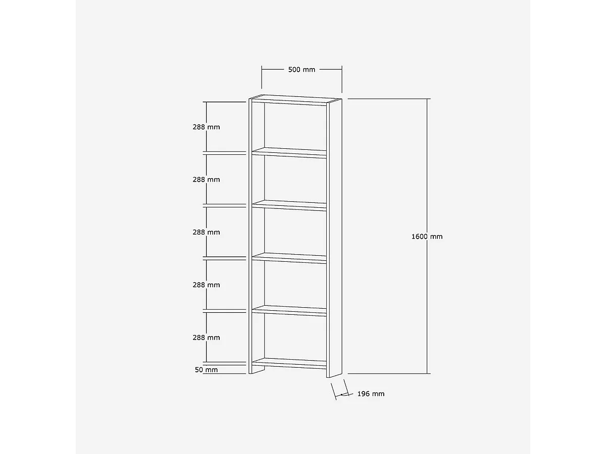 Bücherregal – 50 x 160 x 19,6 cm – Walnussfarbe – melaminbeschichtete Spanplatte