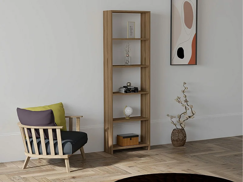 Bibliothèque – 50 x 160 x 19,6 cm – couleur noyer – panneaux de particules mélaminés