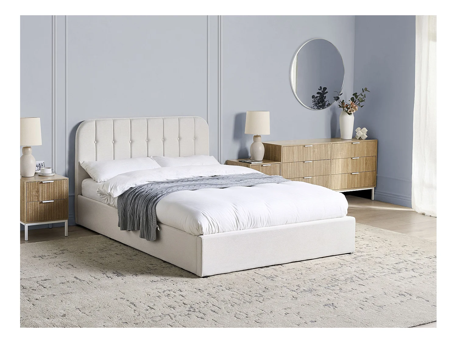 Lit ottoman Tissu CHALLANS 140 x 200 cm Blanc cassé