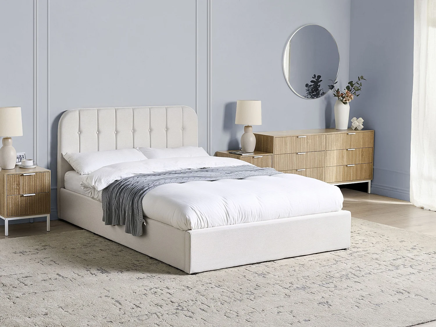 Lit ottoman Tissu CHALLANS 140 x 200 cm Blanc cassé