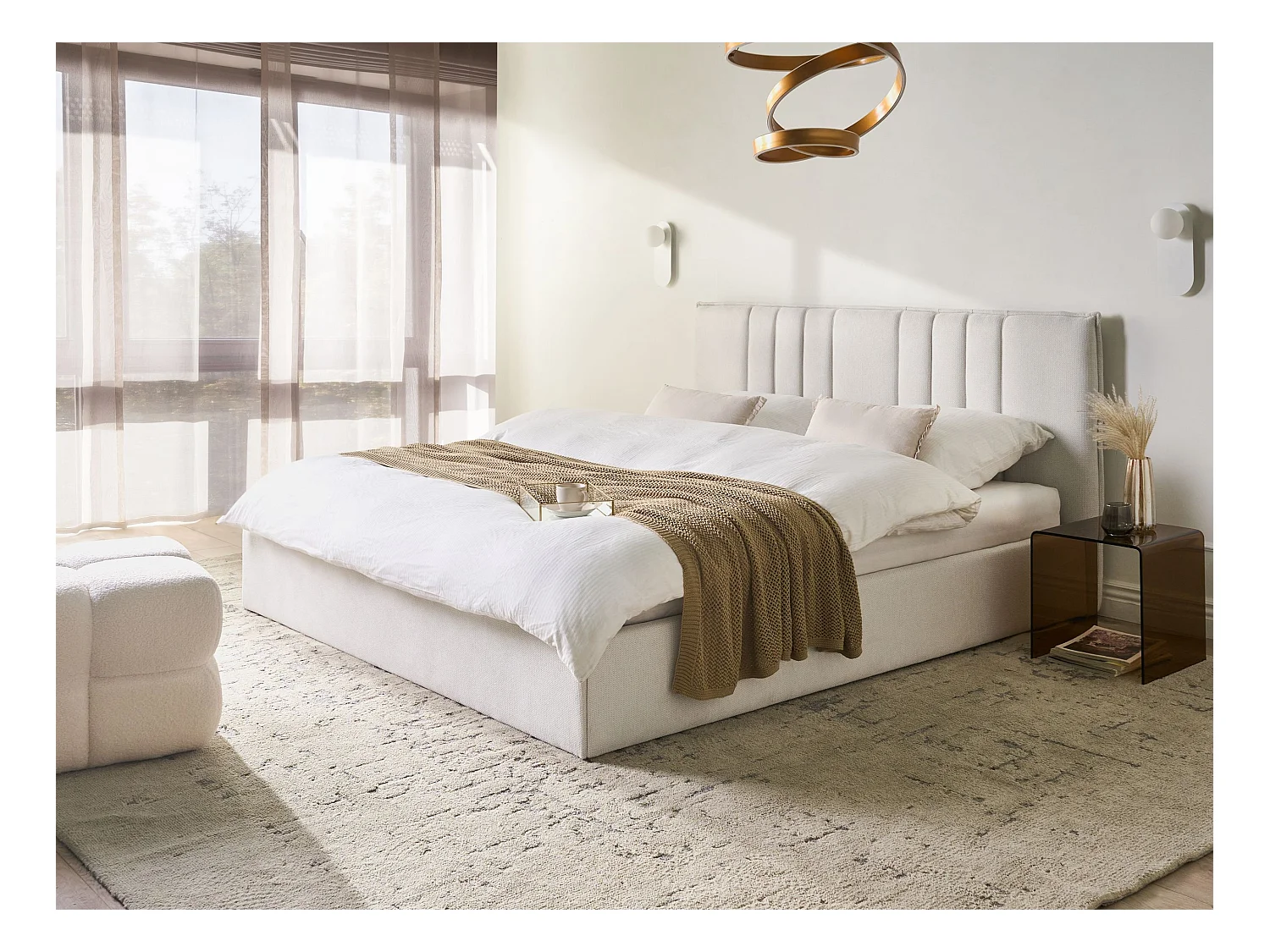 Lit ottoman Tissu TARASCON 180 x 200 cm Beige clair