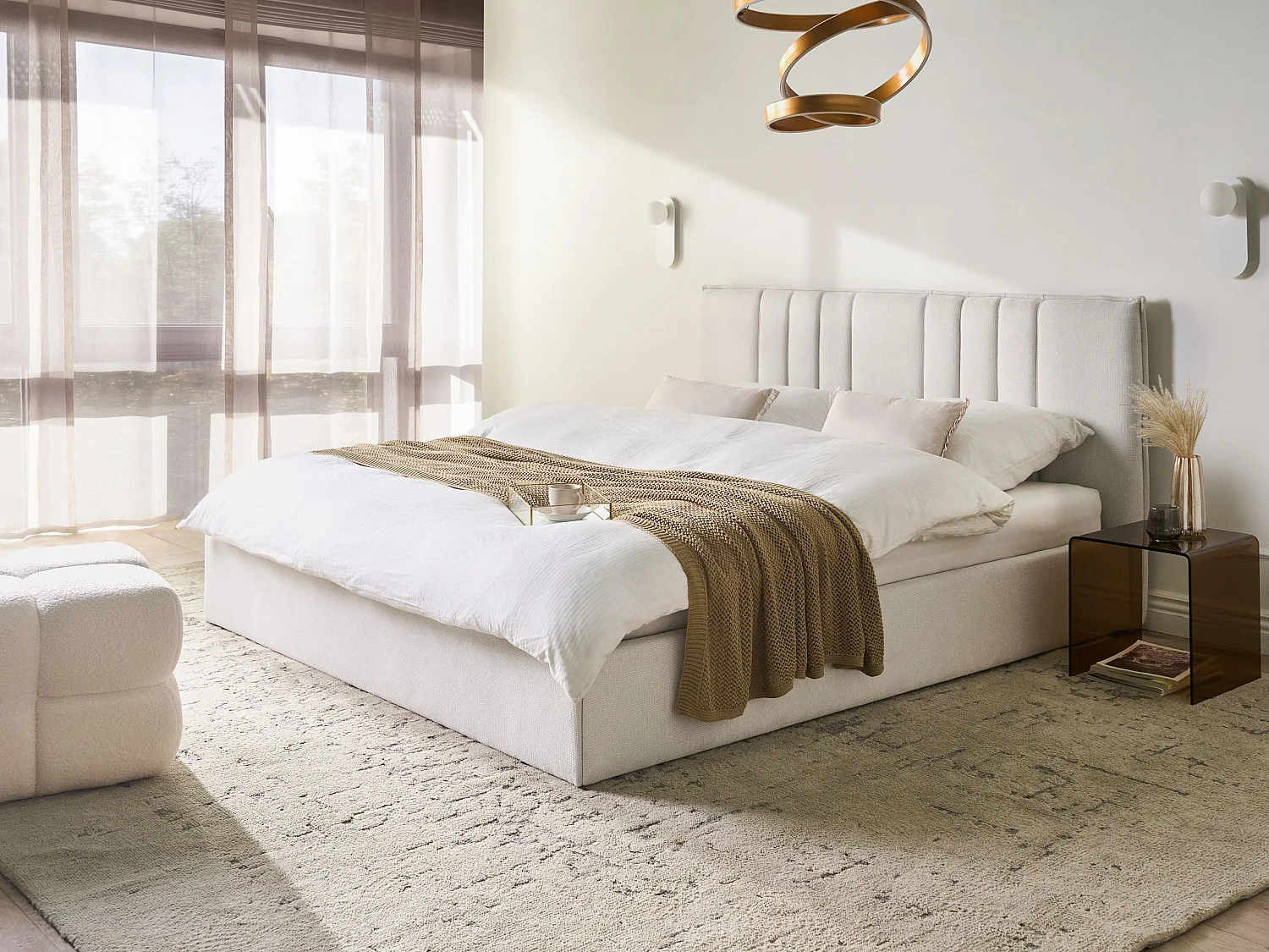 Lit ottoman TARASCON Tissu Beige clair 180 x 200 cm