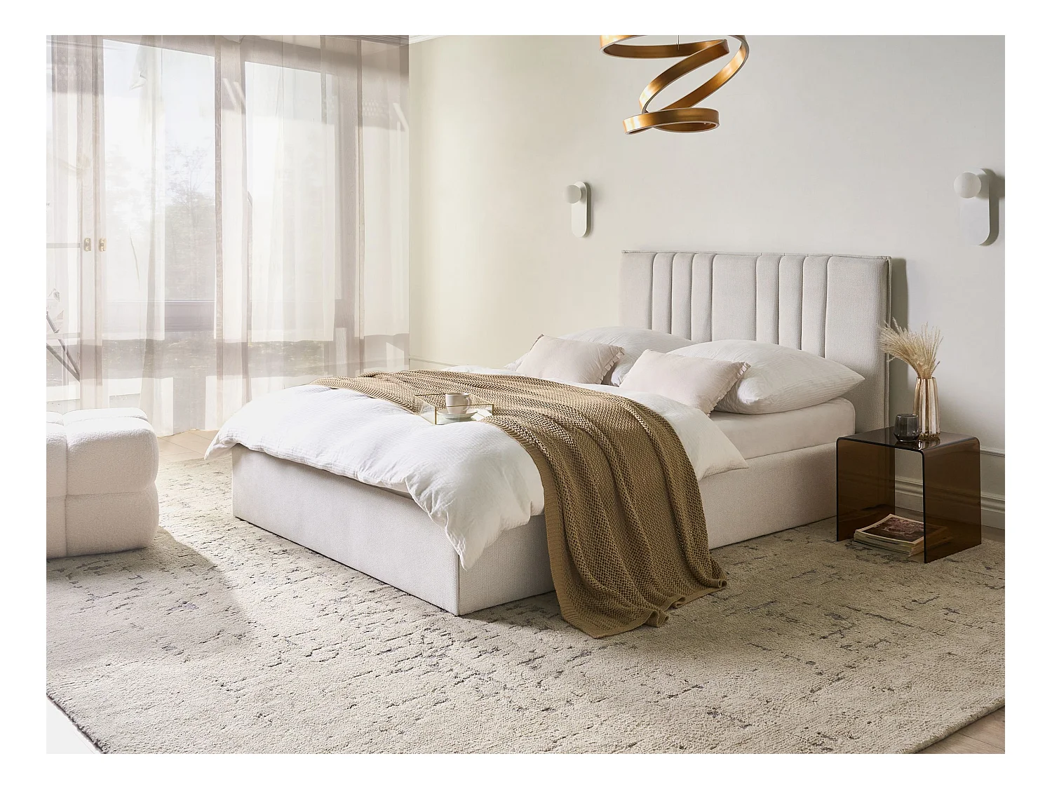 Lit ottoman Tissu TARASCON 140 x 200 cm Beige clair