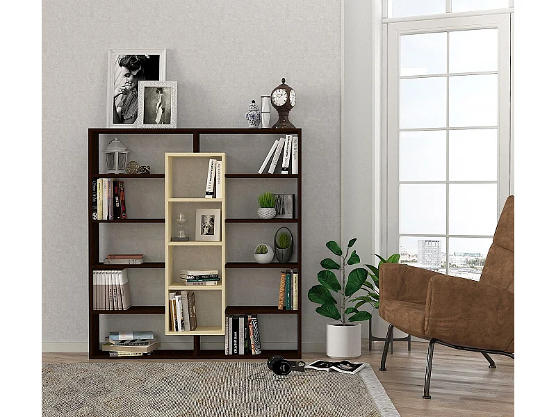 Étagère bibliothéque Alexa H135,7cm Blanc crème et Bois foncé
