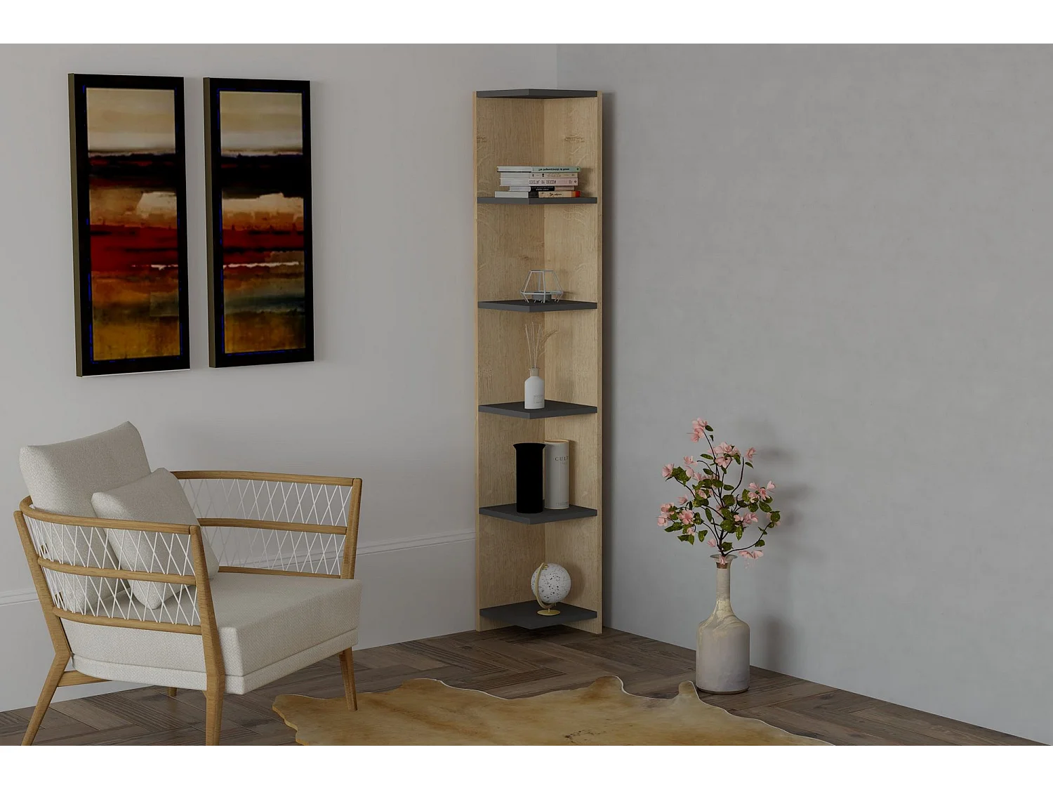 Skandinavisches Regal – 160 cm x 25 cm x 25 cm – Saphir und Anthrazit – Melaminbeschichtete Spanplatte