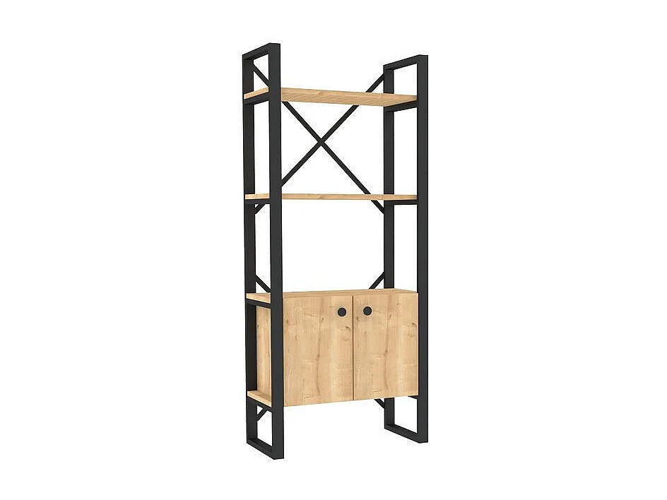 Bibliothèque style industriel Kimi L63cm Bois clair et Métal Noir