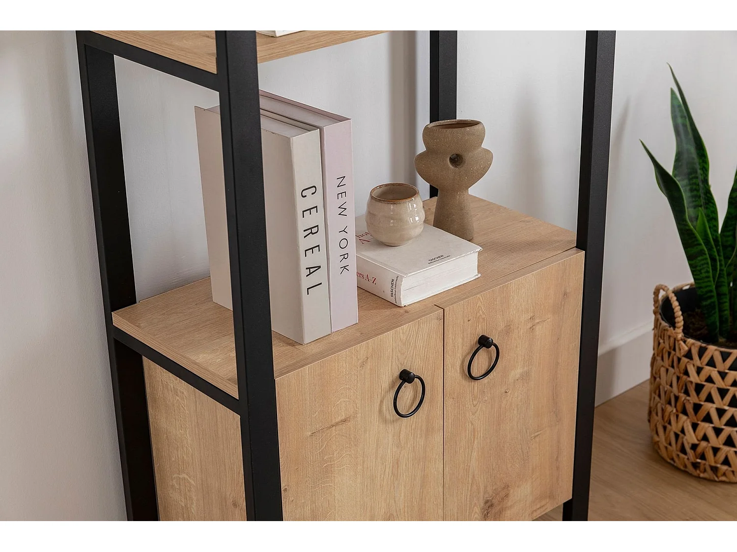 Bibliothèque style industriel Kimi L63cm Bois clair et Métal Noir