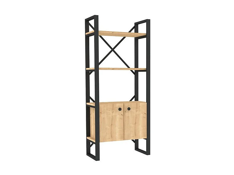 Bibliothèque style industriel Kimi L63cm Bois clair et Métal Noir