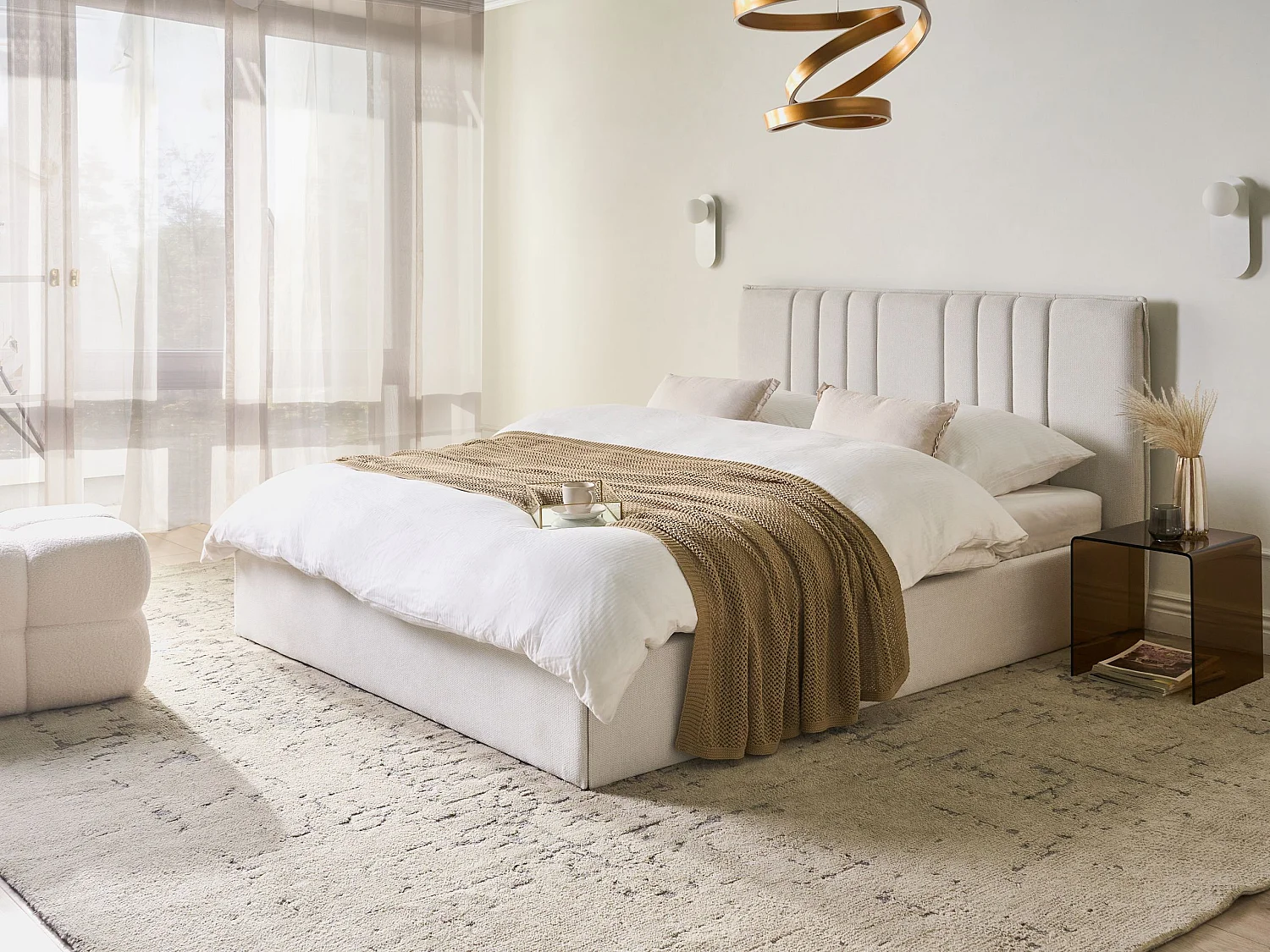 Lit ottoman Tissu TARASCON 160 x 200 cm Beige clair