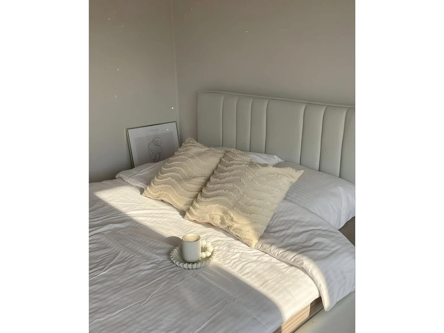 Lit ottoman TARASCON Tissu Beige clair 160 x 200 cm