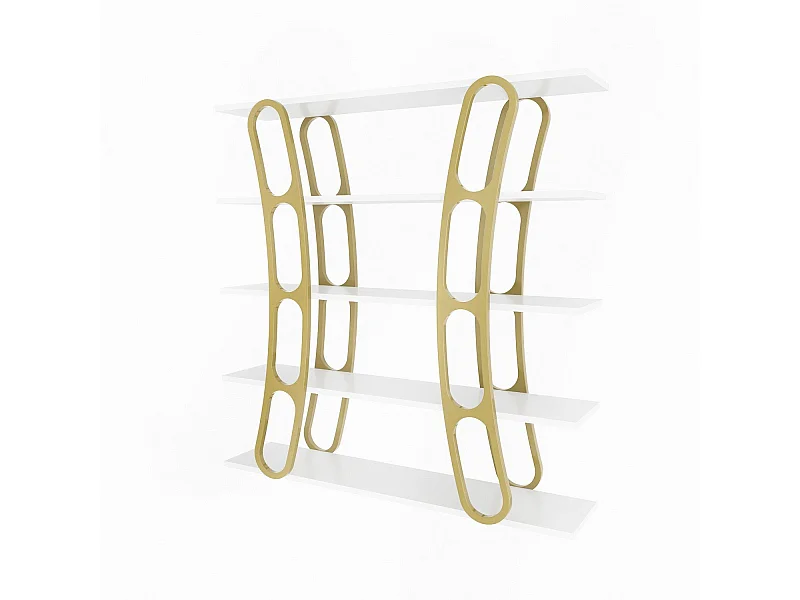 Étagère bibliothèque design Fortin H120cm Blanc et Or