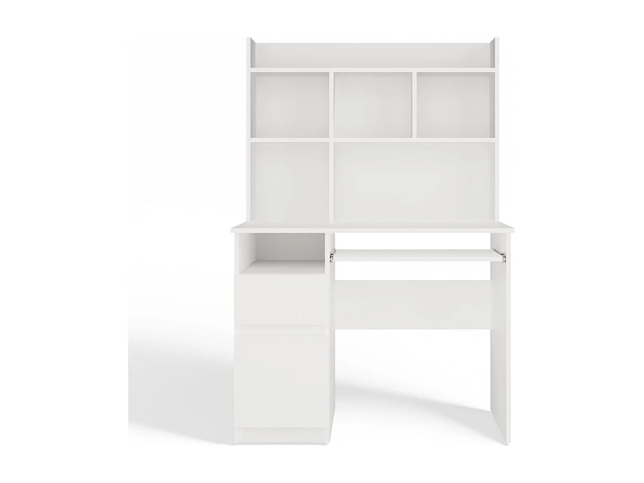 PORTO SINISTRA - Scrivania 98×51×145 cm con 3 cassetti e ripiani, con mensola superiore per ufficio / camera da letto - Bianco