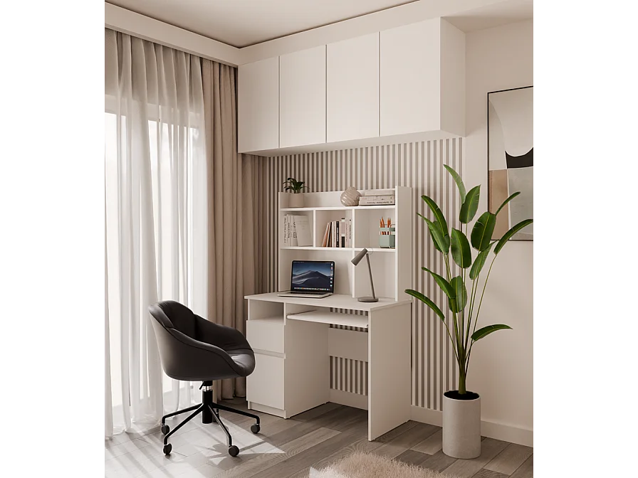 Biurko PORTO Lewe | Białe | 98x51x145 cm | Biurko z Nadstawką