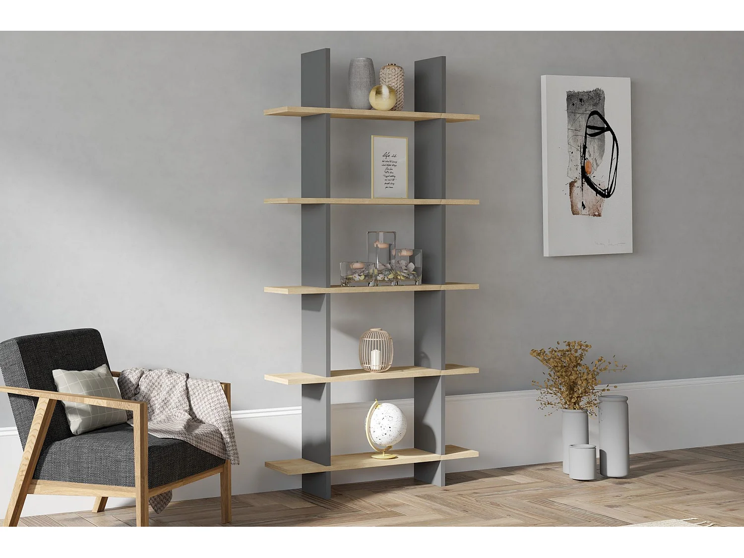 Półka skandynawska – 80 x 160 x 19,6 cm – szafir i antracyt – płyta wiórowa pokryta melaminą