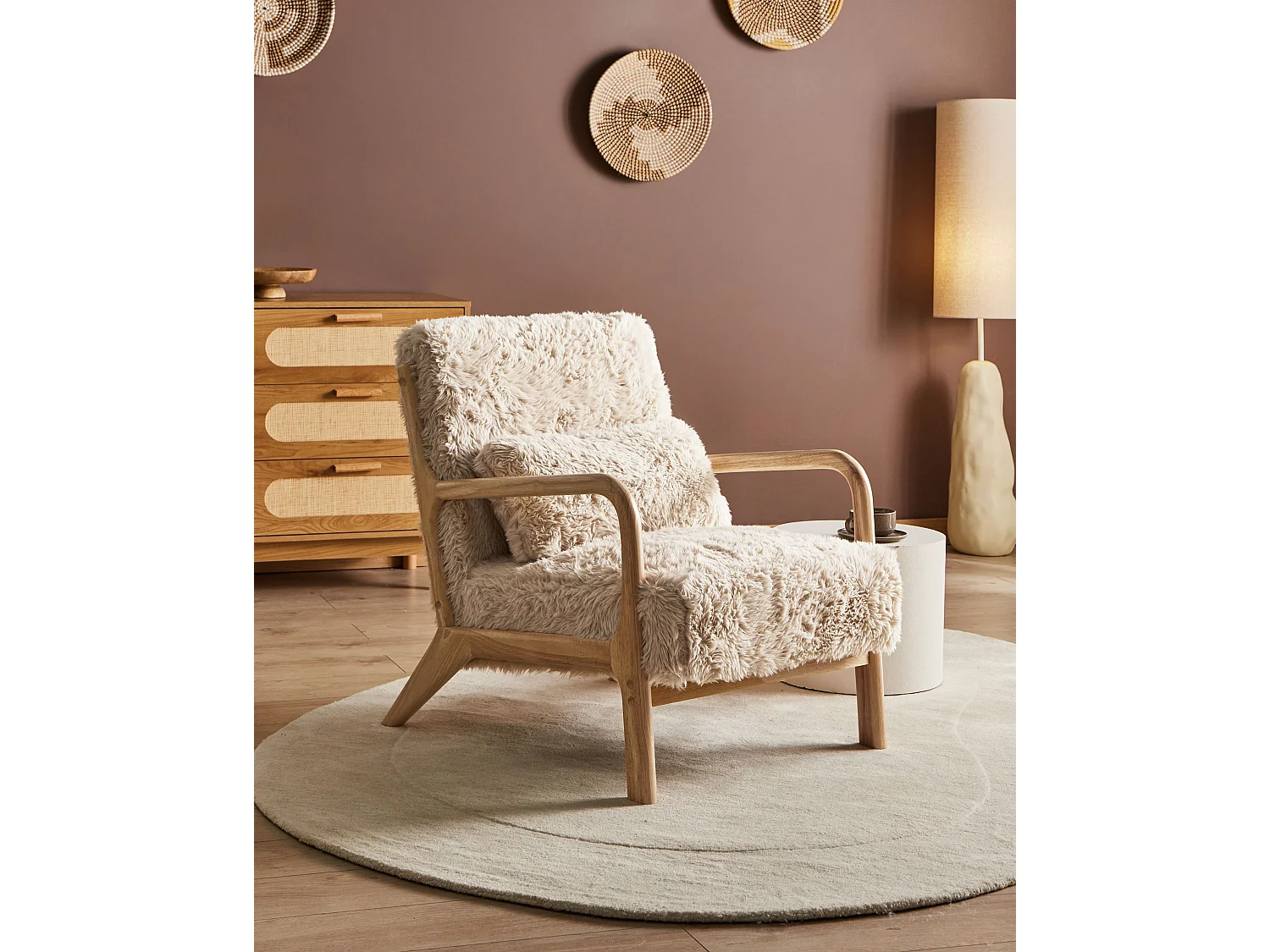 Fauteuil SKOVDE Fourrure synthétique Beige clair