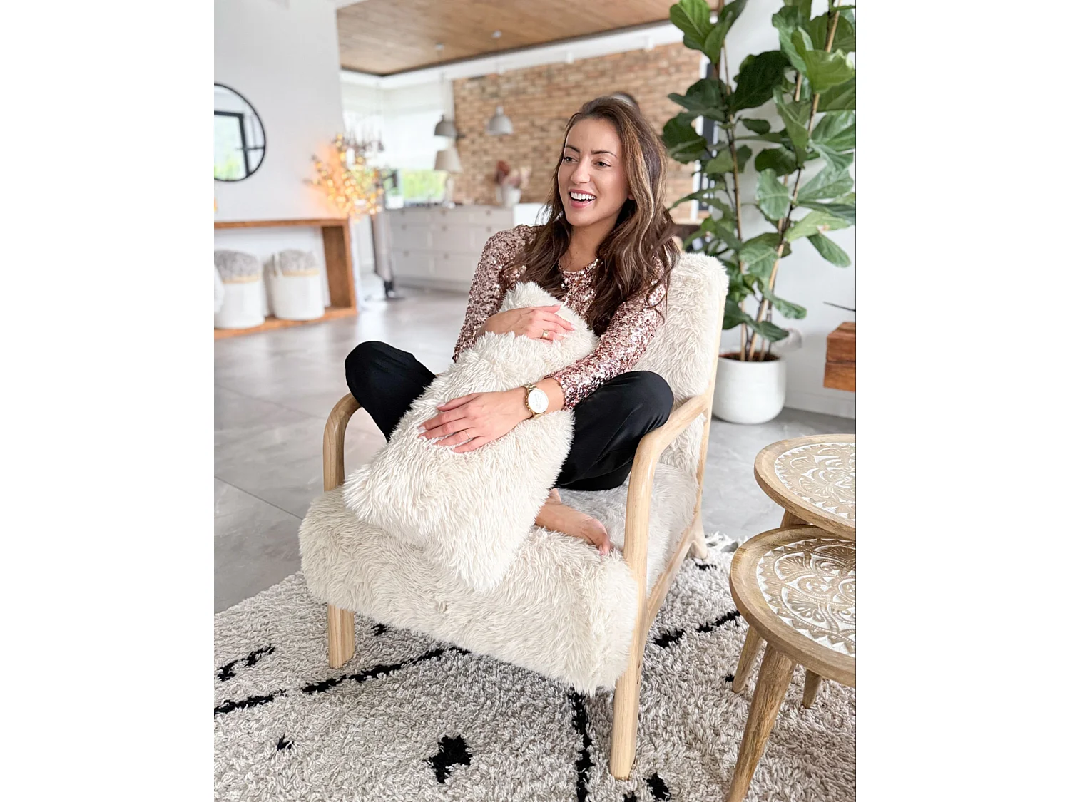 Armchair SKOVDE Faux Fur Light Beige