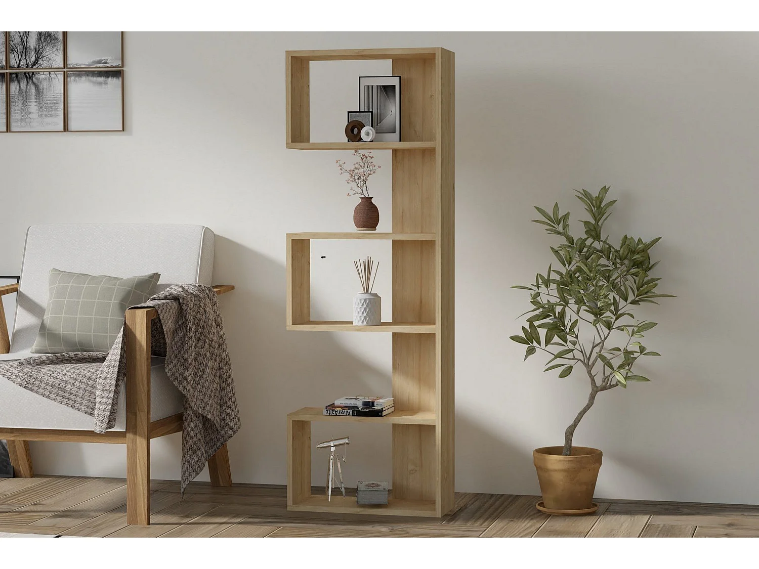 Moderne boekenkast – 150 cm hoog – Saffier eiken – Melamine gecoate spaanplaat