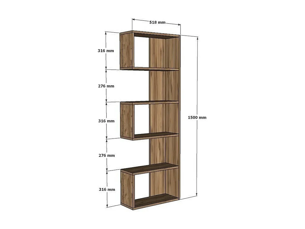 Moderne boekenkast – 150 cm hoog – Saffier eiken – Melamine gecoate spaanplaat