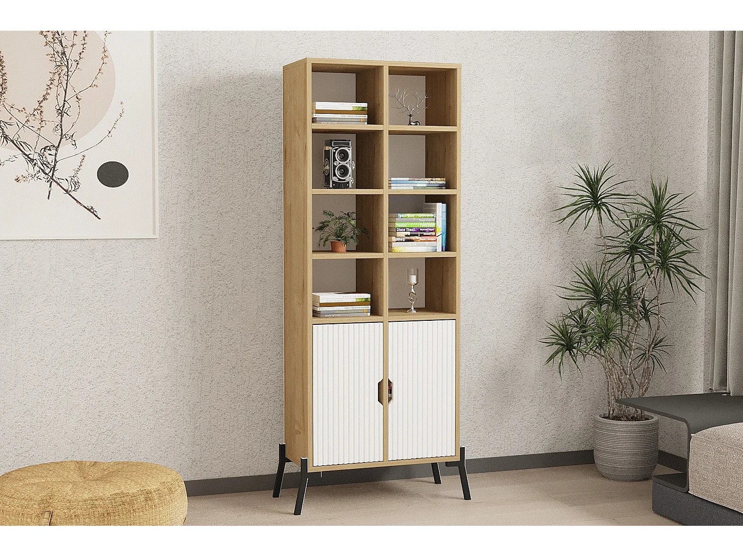 Librería – 58,6 cm x 160 cm x 30 cm – Roble Zafiro y Blanco – Tablero de Partículas