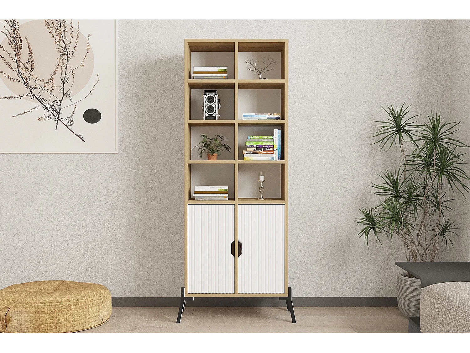 Librería – 58,6 cm x 160 cm x 30 cm – Roble Zafiro y Blanco – Tablero de Partículas