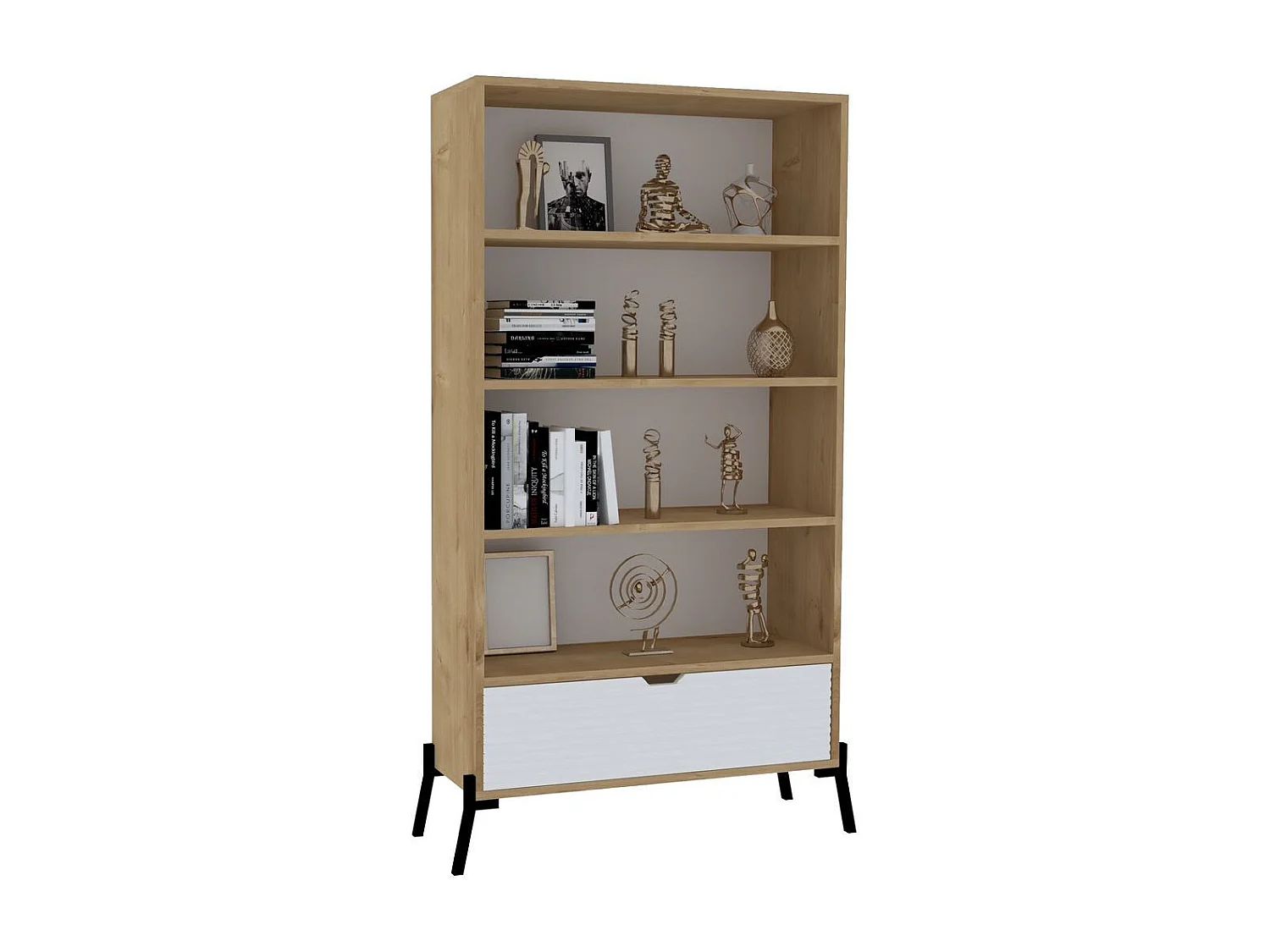 Librería – 83,6 cm x 160 cm x 30 cm – Roble Zafiro y Blanco – Tablero de Partículas y MDF