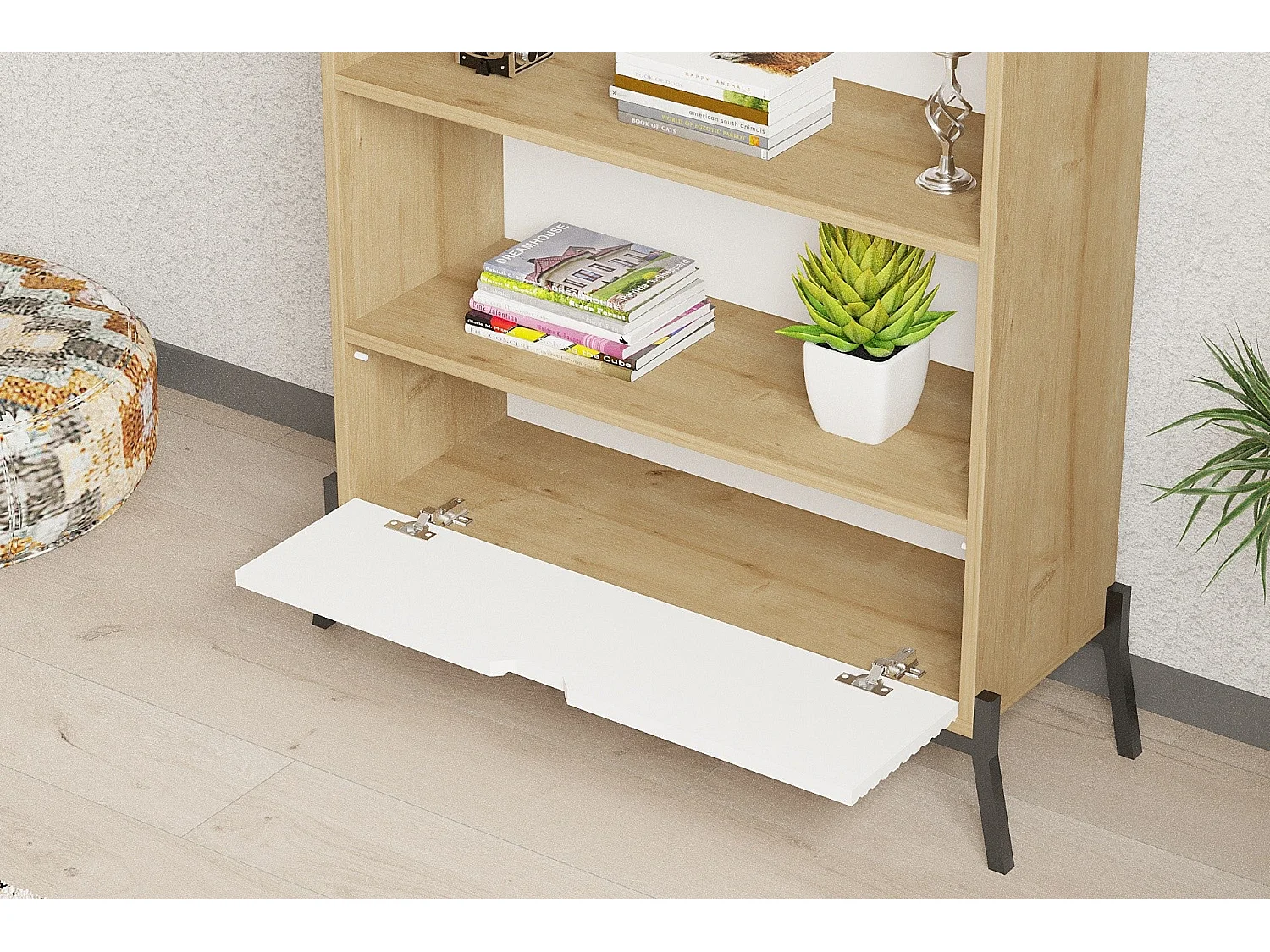 Librería – 83,6 cm x 160 cm x 30 cm – Roble Zafiro y Blanco – Tablero de Partículas y MDF