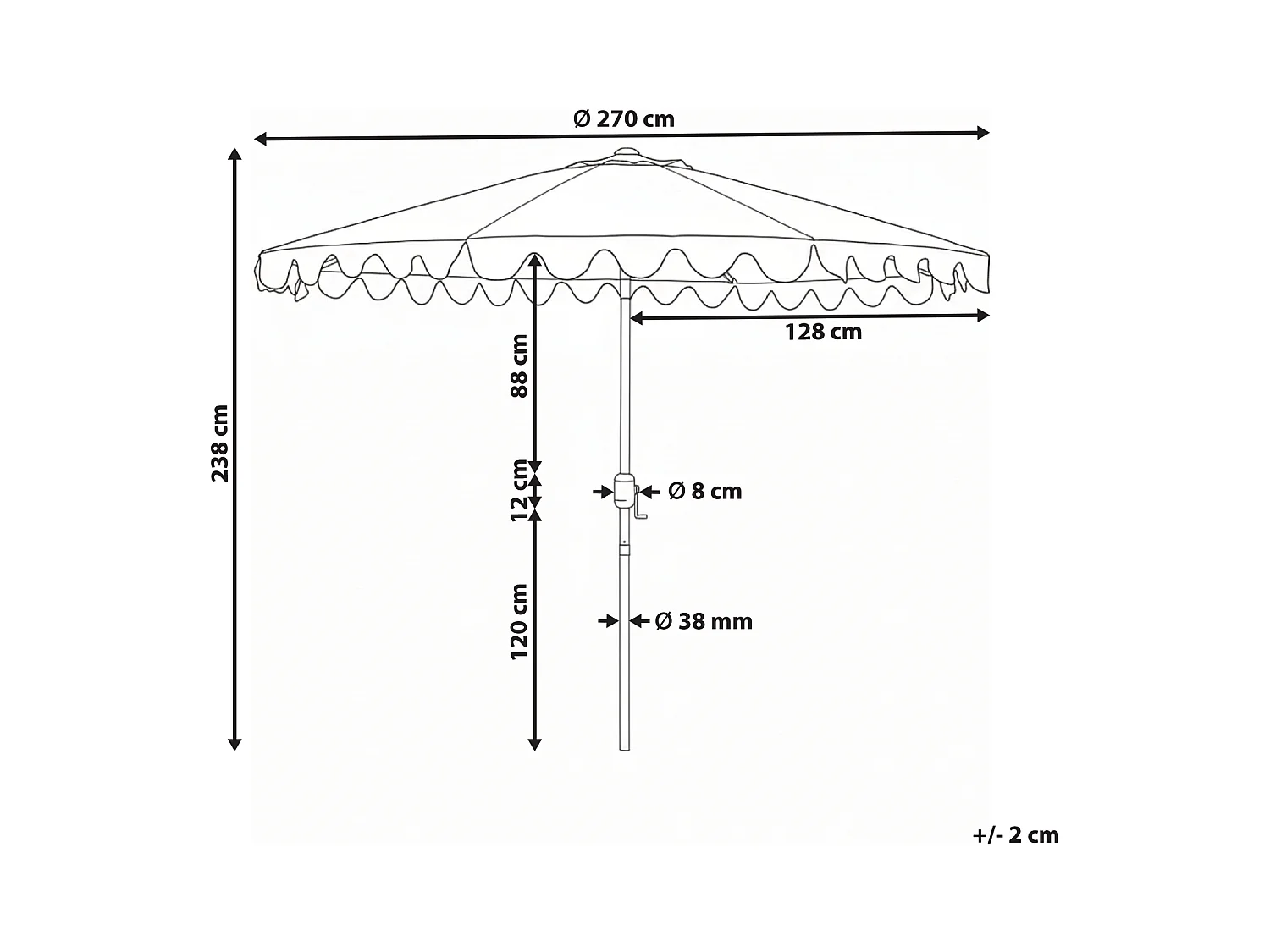 Parasol de jardin 270 cm ISOLOTTO Gris